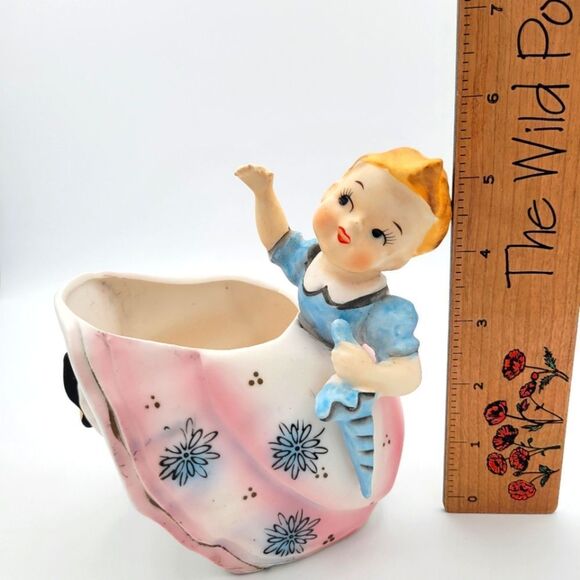 Vintage Velco Ceramic Girl Planter with Pink and Blue Accents - Picture 9 of 16